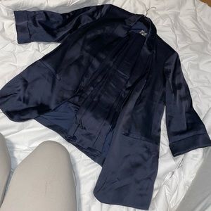 Express Women’s Navy Satin Blazer with Wide Leg High Rise Trousers